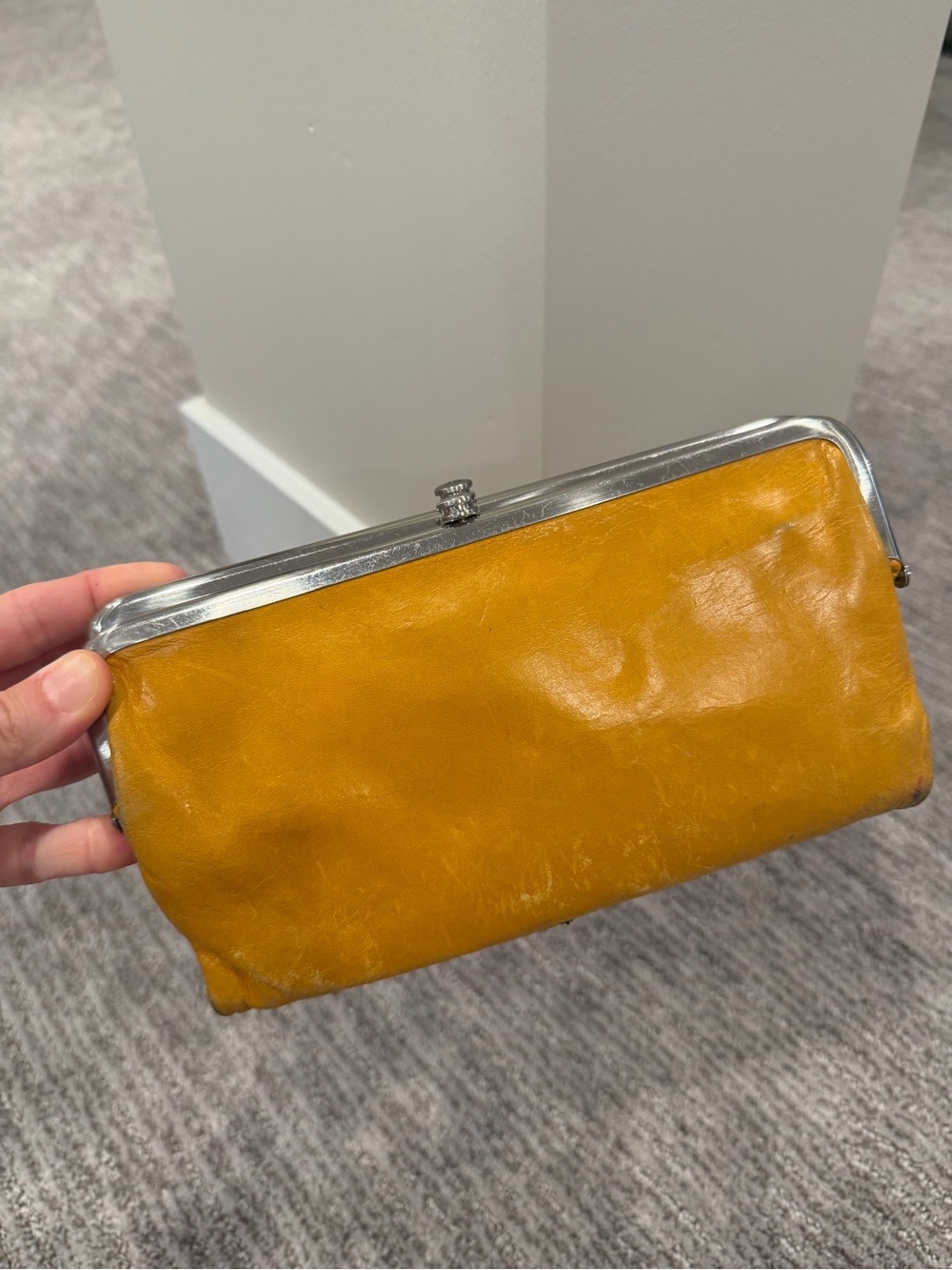 Vintage HOBO Yellow Leather Kiss Lock Frame Wallet Clutch Y2K Boho